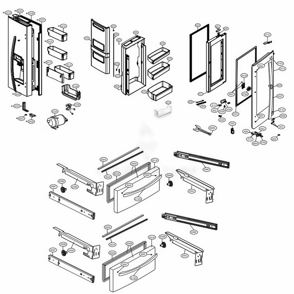 Door Parts Diagram and Parts List for LMXS28596M AMTCNA1 LG Refrigerator
