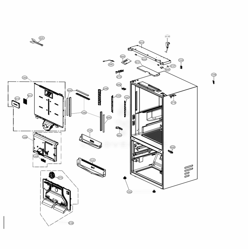 Case Parts Diagram and Parts List for LRFXC2406S ASTCNA1 LG Refrigerator