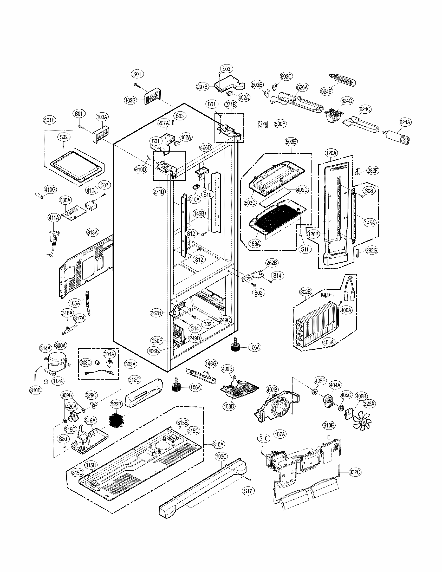 Case Parts Diagram and Parts List for 79572039112  Kenmore Refrigerator