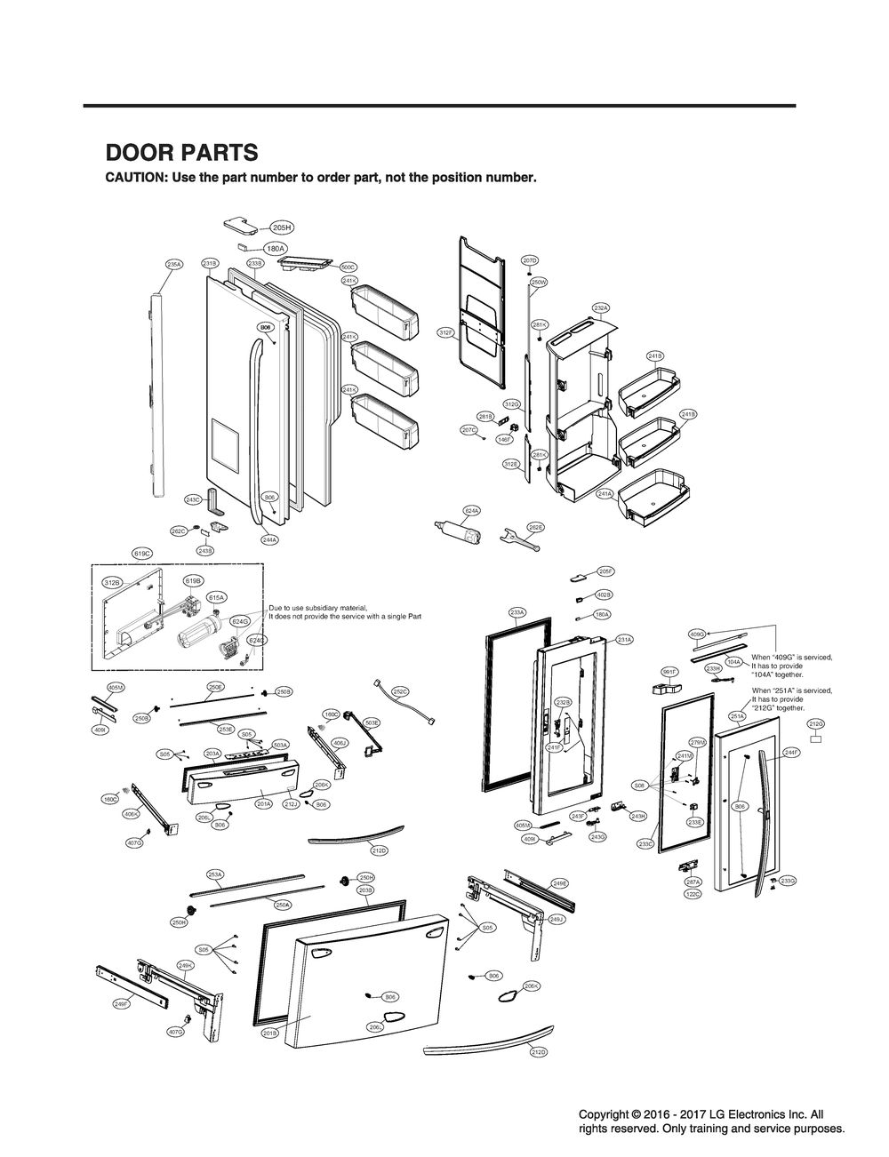 Door Parts Diagram and Parts List for GR-X30GHSJM ASTCNA1 LG Refrigerator