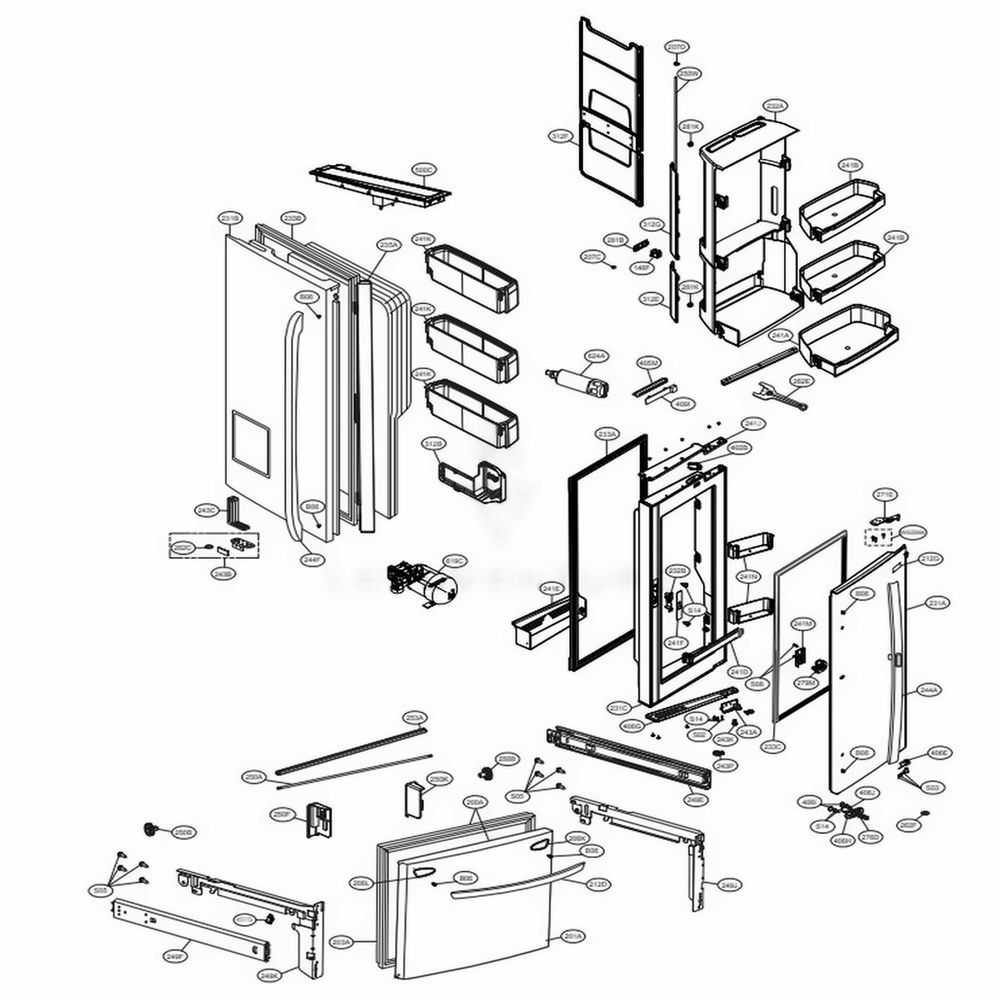 Door Parts Diagram and Parts List for LFXS30766S ASTCNA1 LG Refrigerator