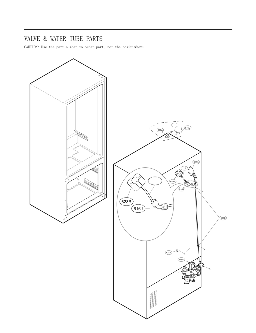 Valve And Water Tube Parts Diagram and Parts List for GC-J258GSXL ASTCNA0 LG Refrigerator
