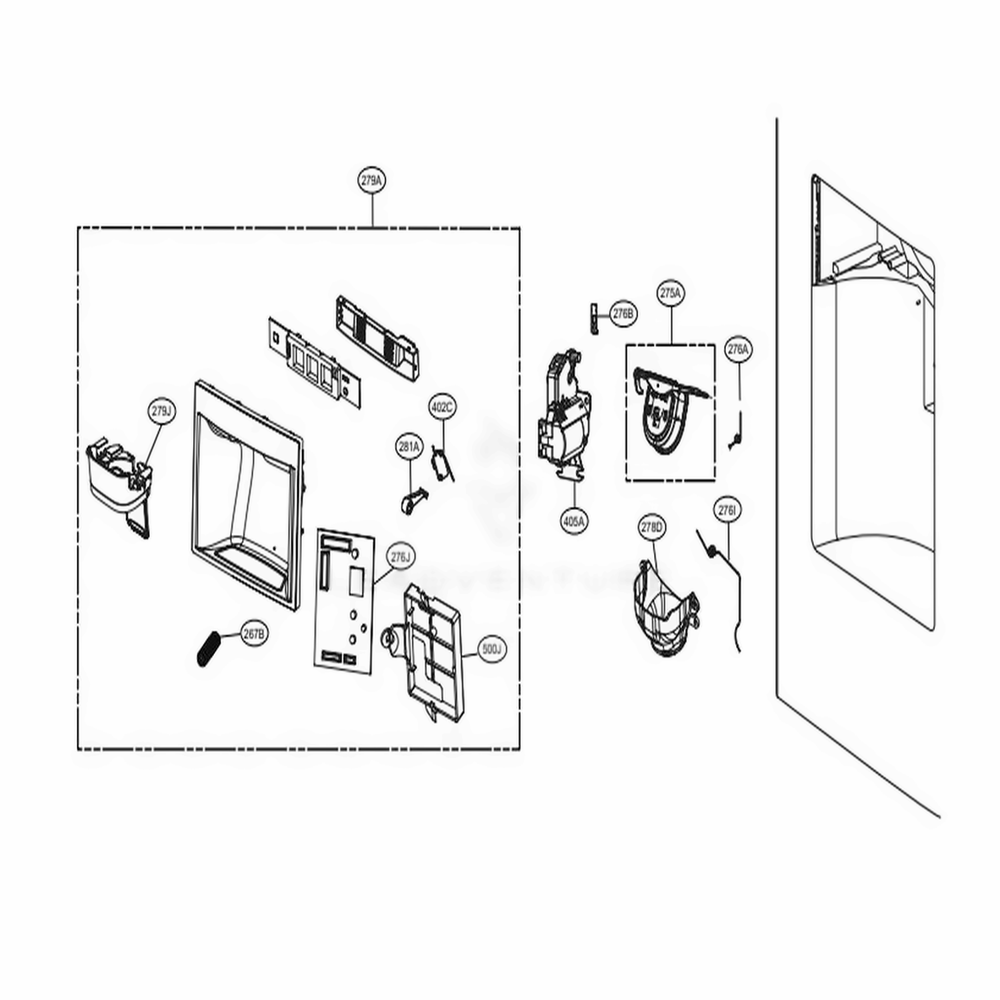 Dispenser Parts Diagram and Parts List for 74025 ANSCSE1 LG Refrigerator