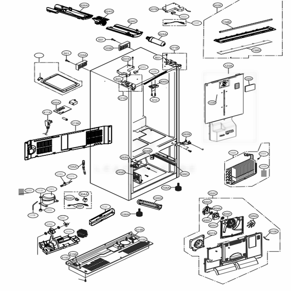 Case Parts Diagram and Parts List for LFXS28968S ASTCNA3 LG Refrigerator