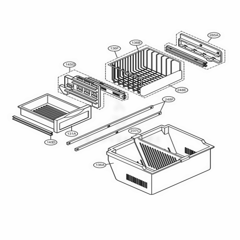 Freezer Drawer Parts Diagram and Parts List for 75093 ASTCSEF LG Refrigerator