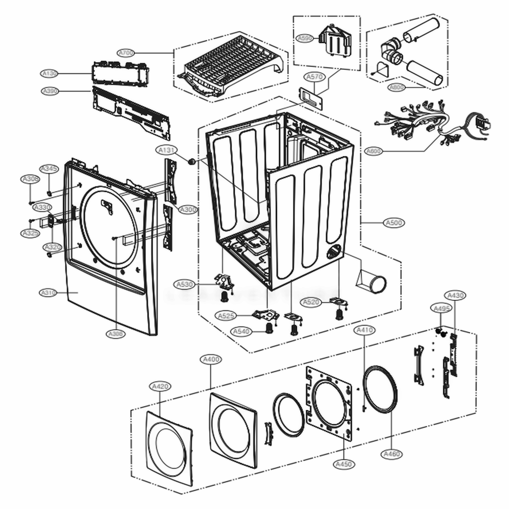 Cabinet And Door Assembly: Electric Type Diagram and Parts List for 81583 ASTESEU LG Dryer
