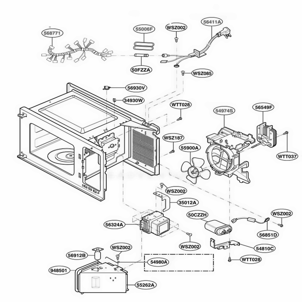 Interior Parts 1 Diagram and Parts List for MA1420W01 CW1EGSE LG Range