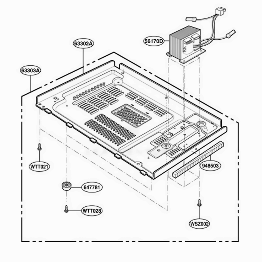 Base Plate Parts Diagram and Parts List for MT4110SKB CBKEWRP LG Wall Oven