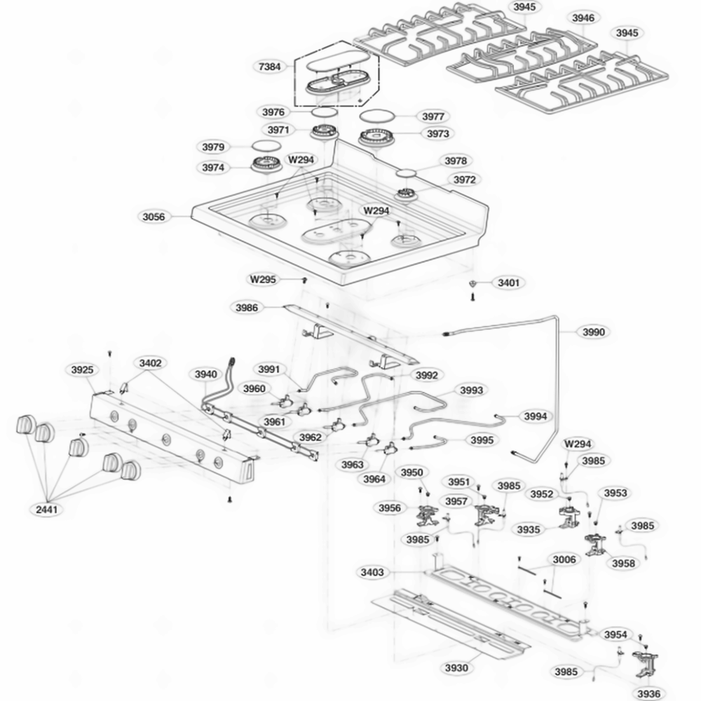 Cooktop Parts Diagram and Parts List for LRG3060ST FSTELGA LG Range