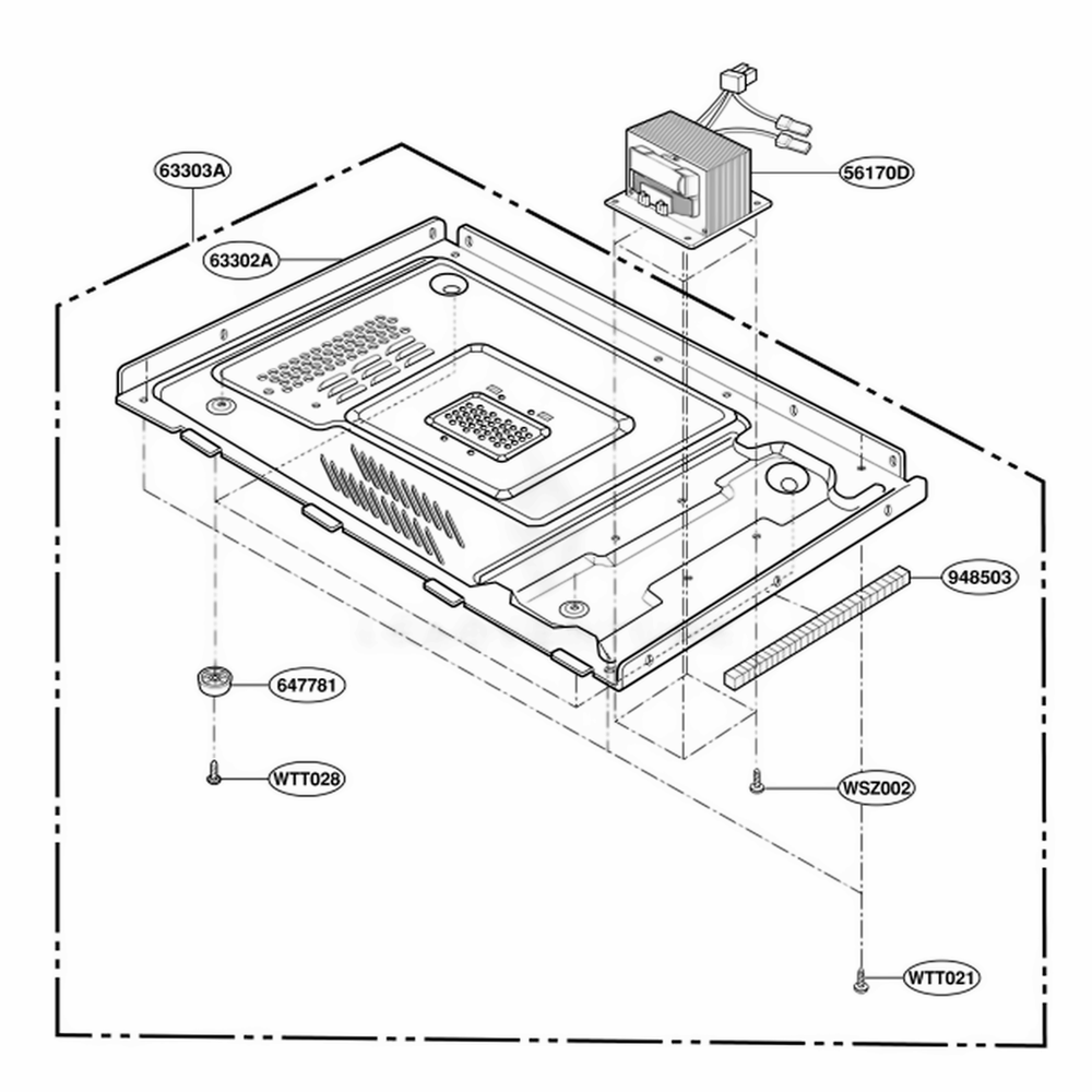 Base Plate Parts Diagram and Parts List for MS105YG KM1EGSC LG Range