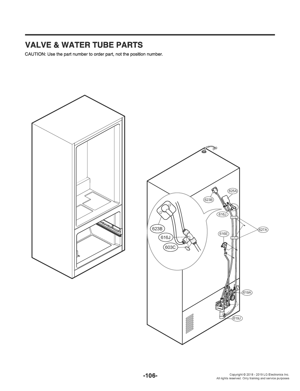 Valve And Water Tube Parts Diagram and Parts List for GR-X288NSSM ASTCNA0 LG Refrigerator