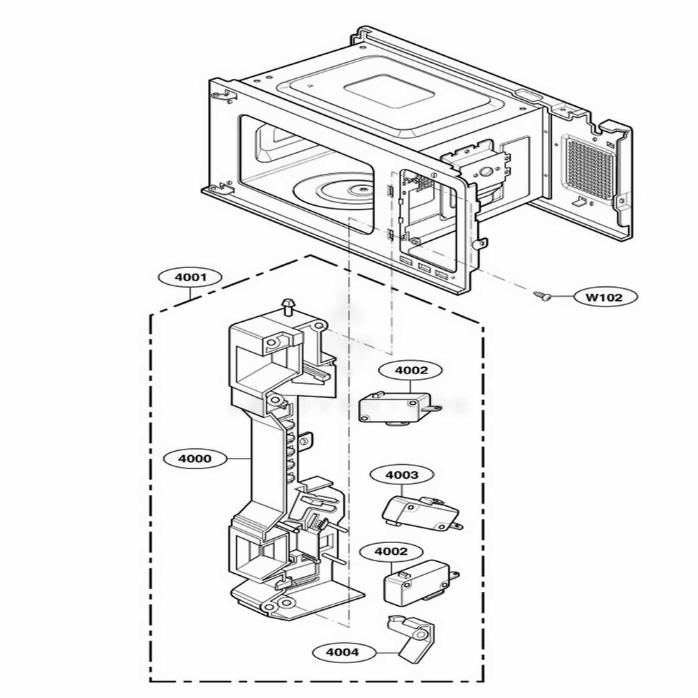 Latch Board Parts Diagram and Parts List for 64289 ABKESEA LG Wall Oven