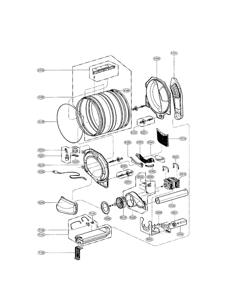Drum/motor: Electric Type Diagram and Parts List for DLE2524W  LG Dryer