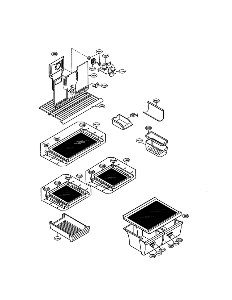 Shelves And Fan Diagram and Parts List for LRTB1821W  LG Refrigerator