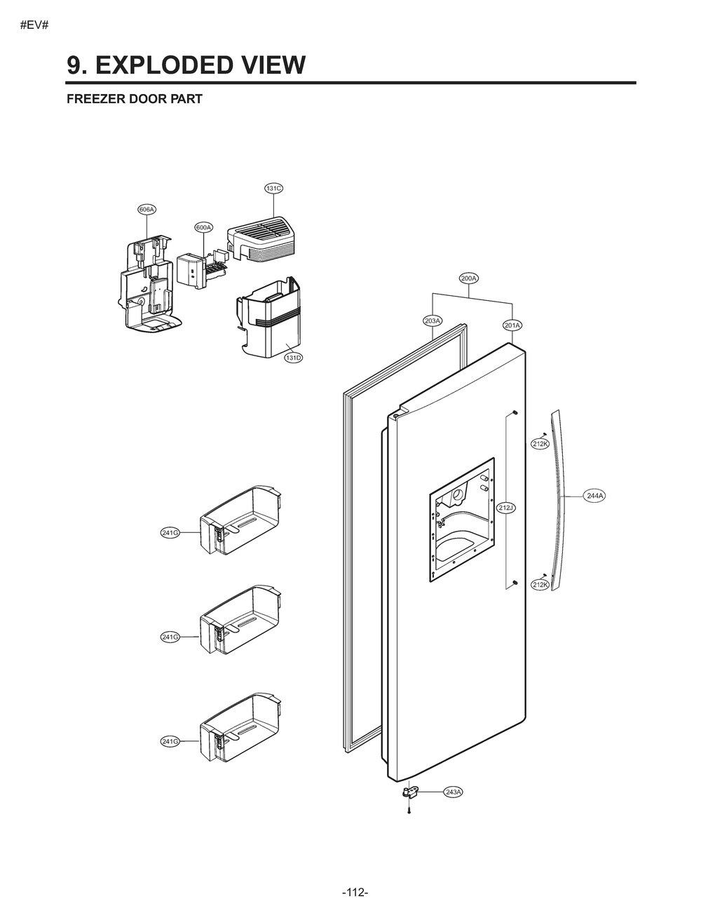 Freezer Door Part Diagram and Parts List for GM-L237MQFP ASW2SER LG Refrigerator
