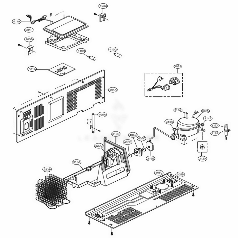 Machine Compartment Diagram and Parts List for LSXS26326W ASWCNA2 LG Refrigerator