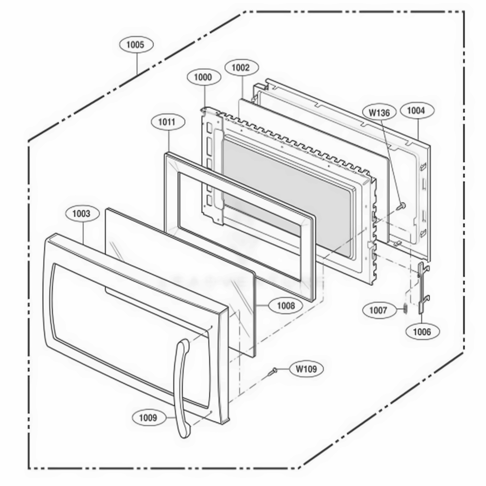 Door Parts Diagram and Parts List for MV1725W AW1EGSE LG Range