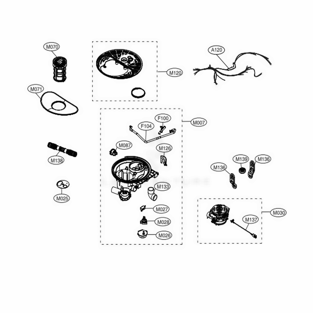 Sump Assembly Diagram and Parts List for LSDF9963ST ASTEEUS LG Dishwasher