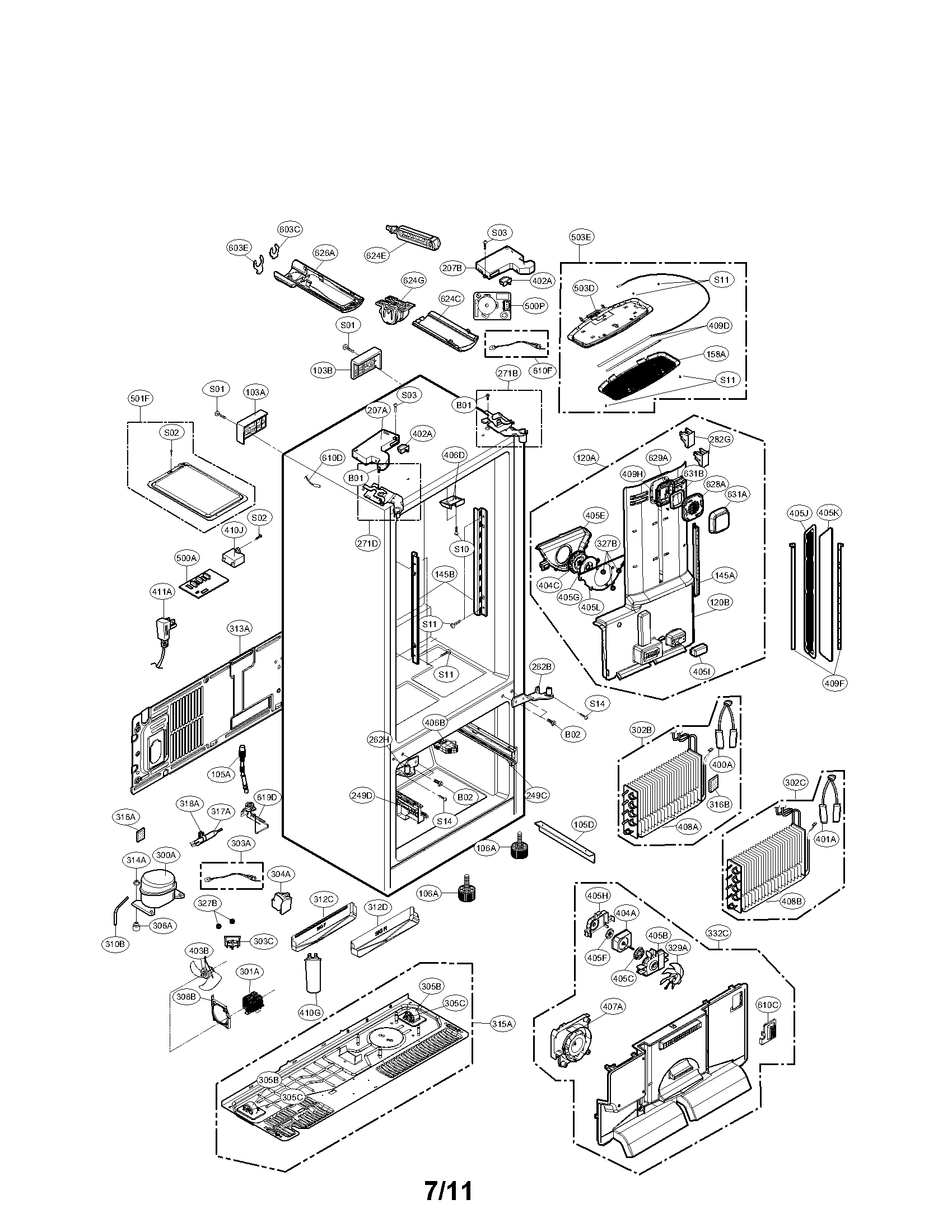 Case Parts Diagram and Parts List for LFX31925ST 00 LG Refrigerator