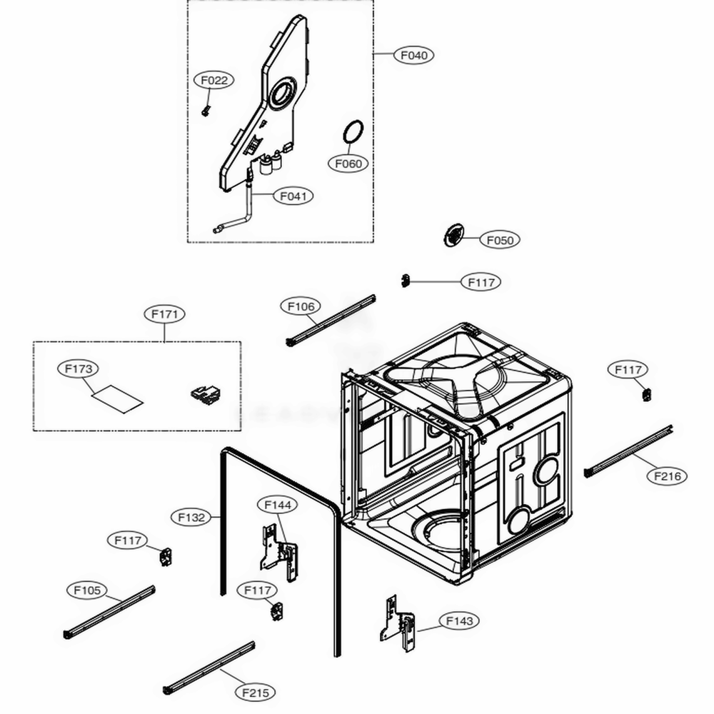 Tub Assembly Diagram and Parts List for LDP6797ST ASTEEUS LG Dishwasher