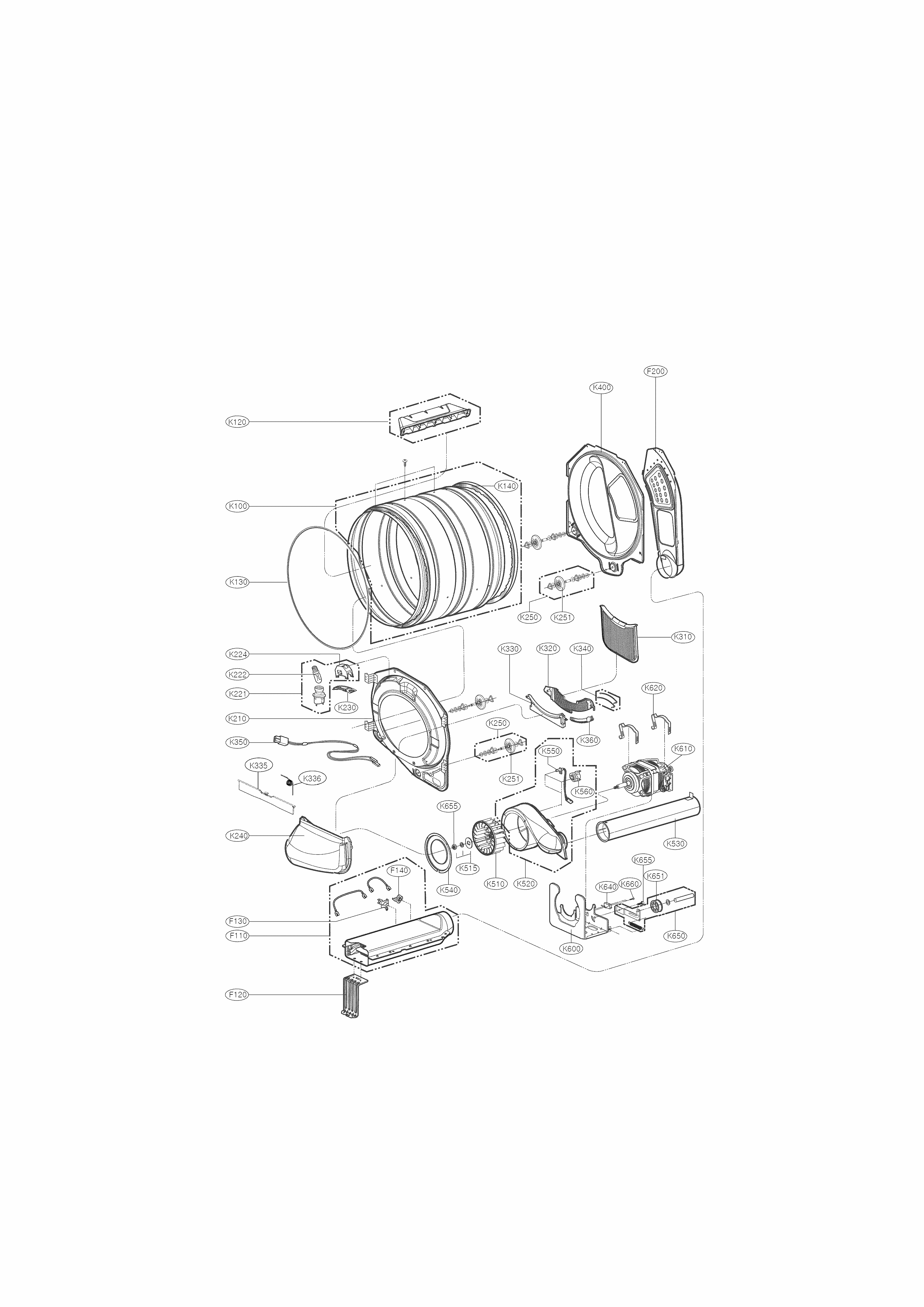 Drum And Motor Parts Diagram and Parts List for 79681172210  Kenmore Dryer