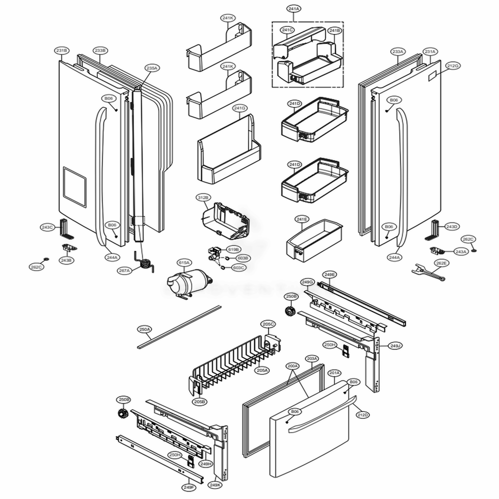Door Parts Diagram and Parts List for 72036 ATICSE0 LG Refrigerator