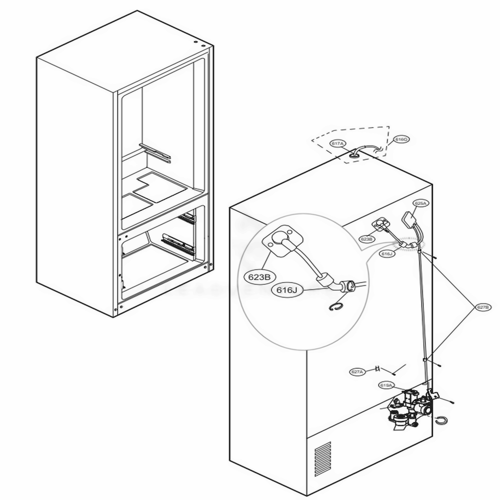 Valve And Water Tube Parts Diagram and Parts List for LFXS27466S ASTCNA0 LG Refrigerator