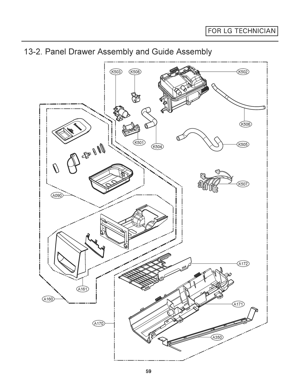 Panel Drawer Assembly And Guide Assembly Diagram and Parts List for RV1393AS ABWEEUS LG Dryer