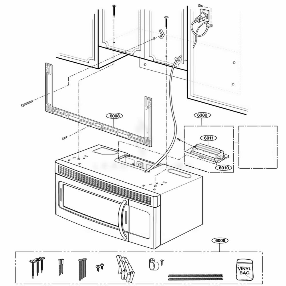 Installation Parts Diagram and Parts List for JVM1540DMWW CWHEGEU LG Range