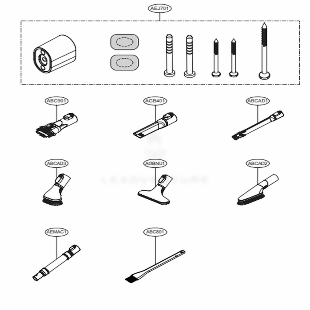 Accessories Diagram and Parts List for A929KVM AVWELGA LG Canister Vacuum