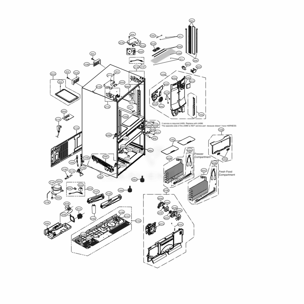 Case Parts Diagram and Parts List for LMXC23746S ASTCNA2 LG Refrigerator