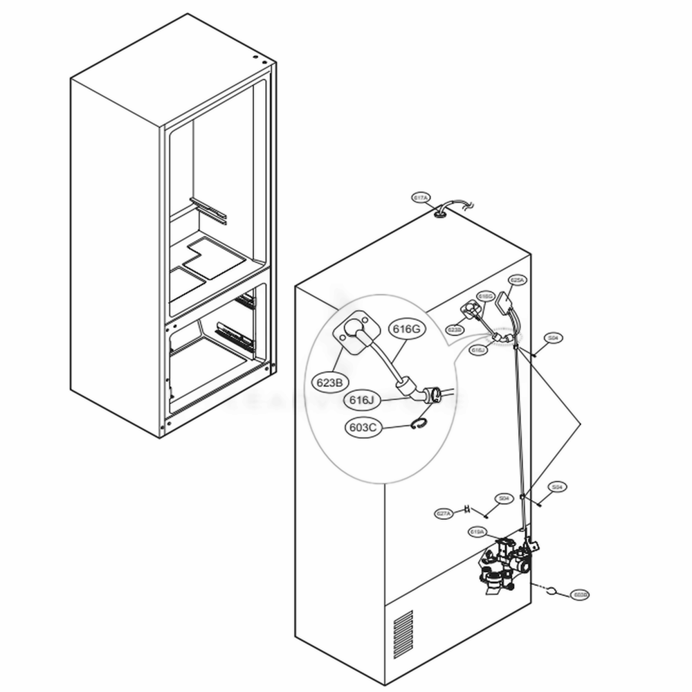 Valve And Water Tube Parts Diagram and Parts List for LFXC24726M AMTCNA0 LG Refrigerator