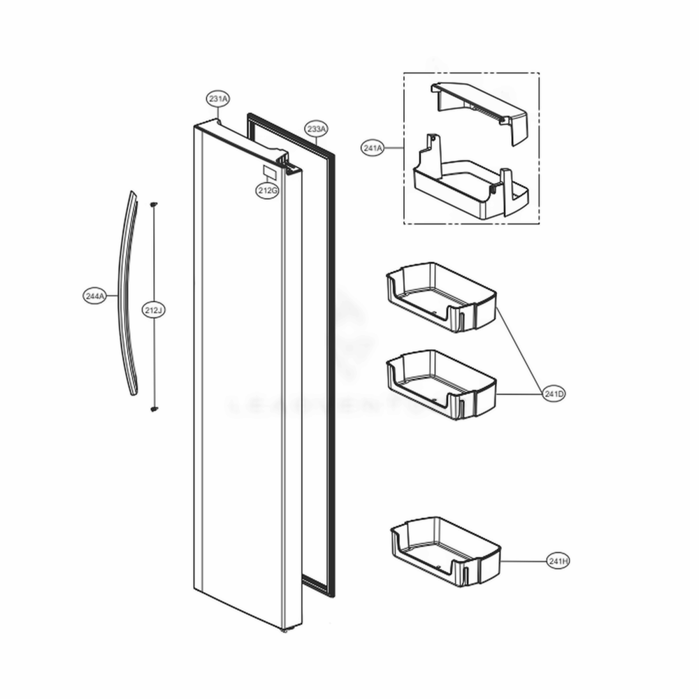Refrigerator Door Diagram and Parts List for LSXS26336S ASTCNA3 LG Refrigerator
