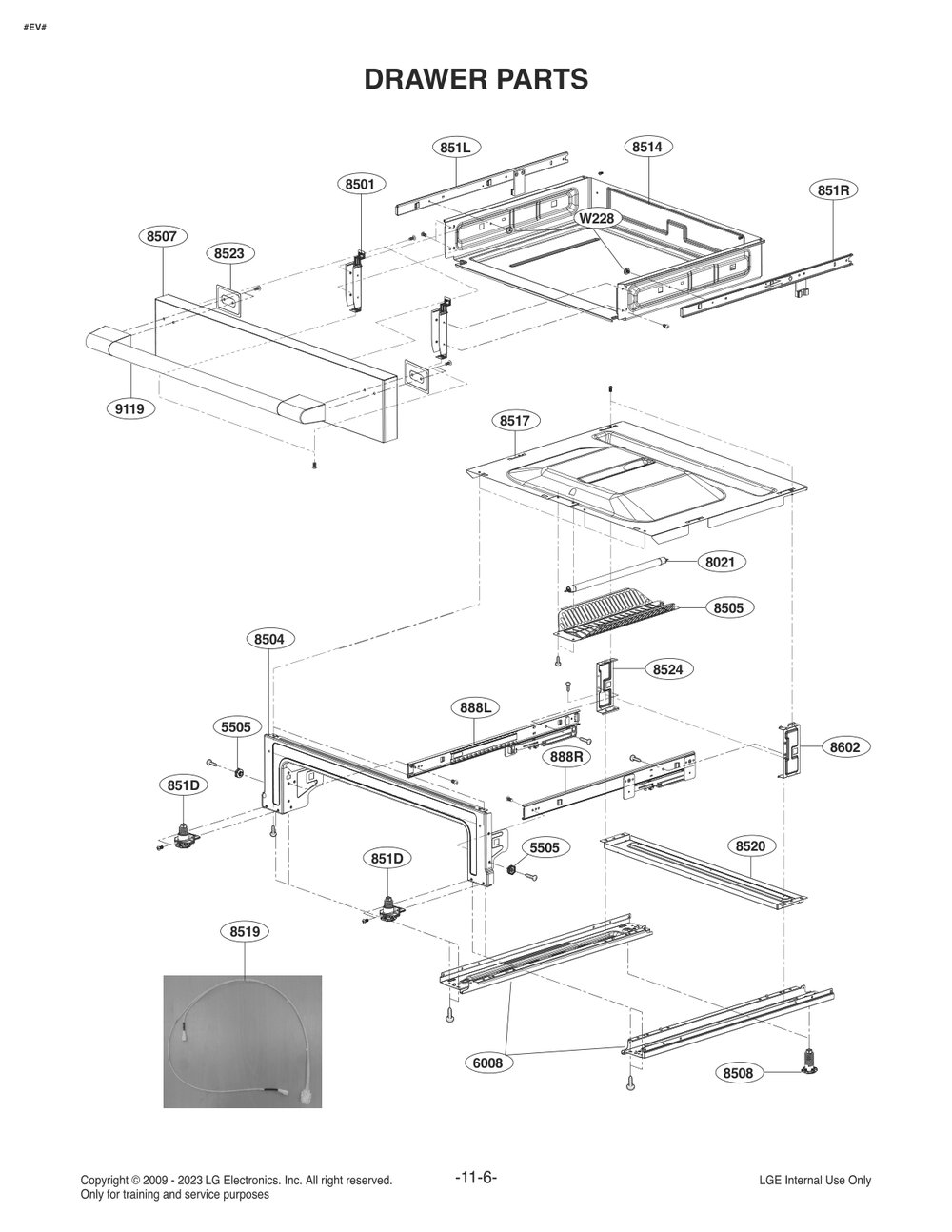 Drawer Parts Diagram and Parts List for FH4767SS AS1ESGN LG Range