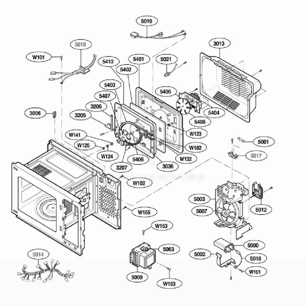 Interior Parts Diagram and Parts List for JE1590WH AWHEGEU LG Range
