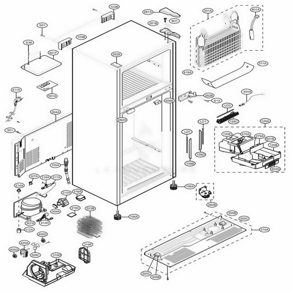 Case Parts Diagram and Parts List for LTCS24223S ASTCNA2 LG Refrigerator