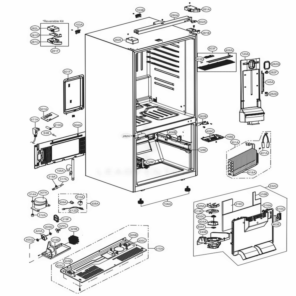 Case Parts Diagram and Parts List for LDC24370SW ASWCNA0 LG Refrigerator