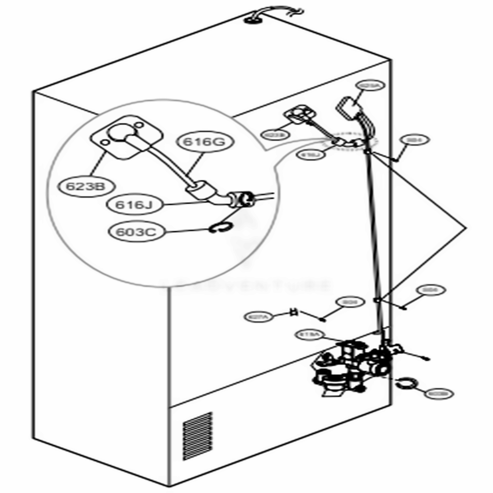 Valve And Water Tube Parts Diagram and Parts List for 74039 AWBCSE1 LG Refrigerator