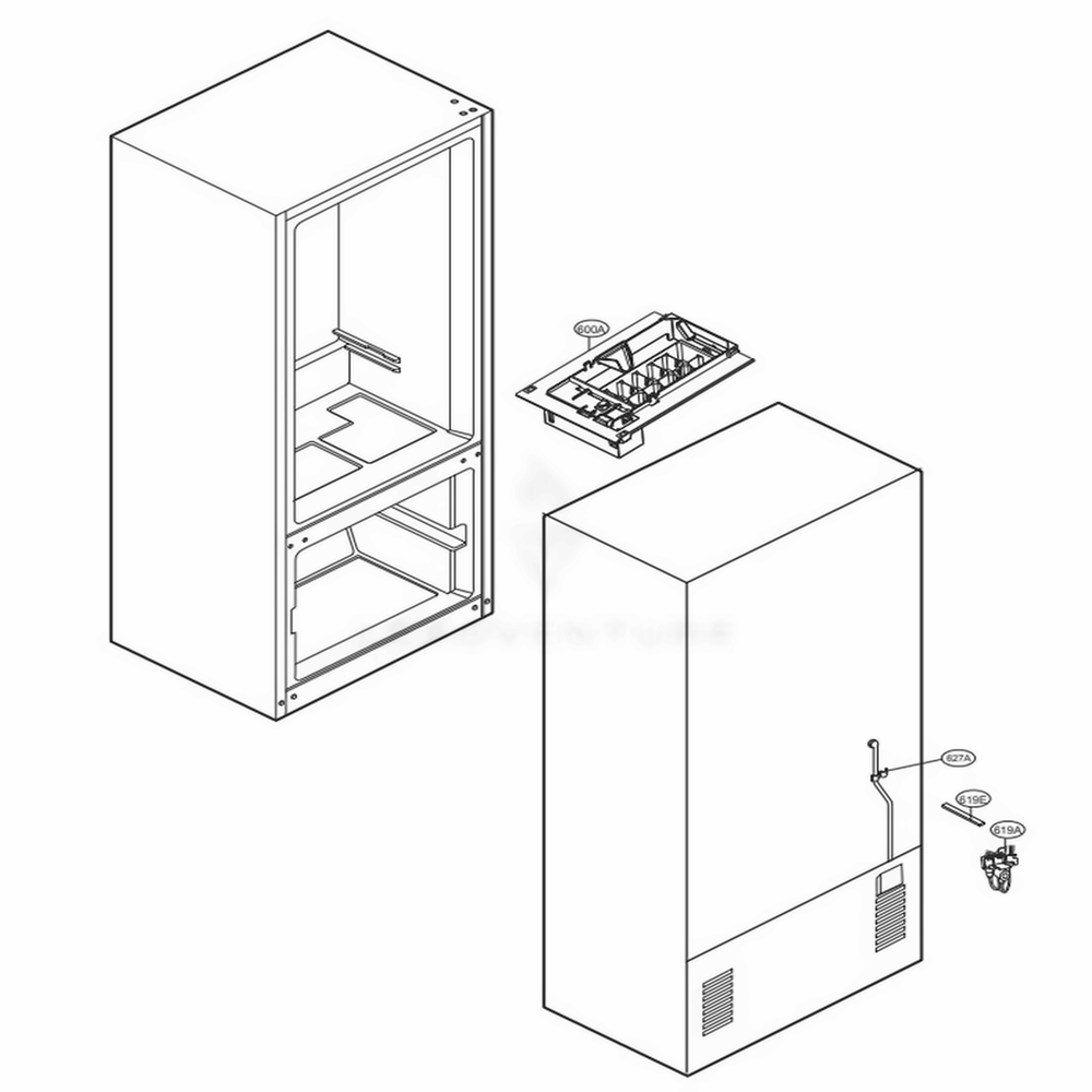 Ice Maker Parts Diagram and Parts List for LDCS24223S ASTCNA0 LG Refrigerator
