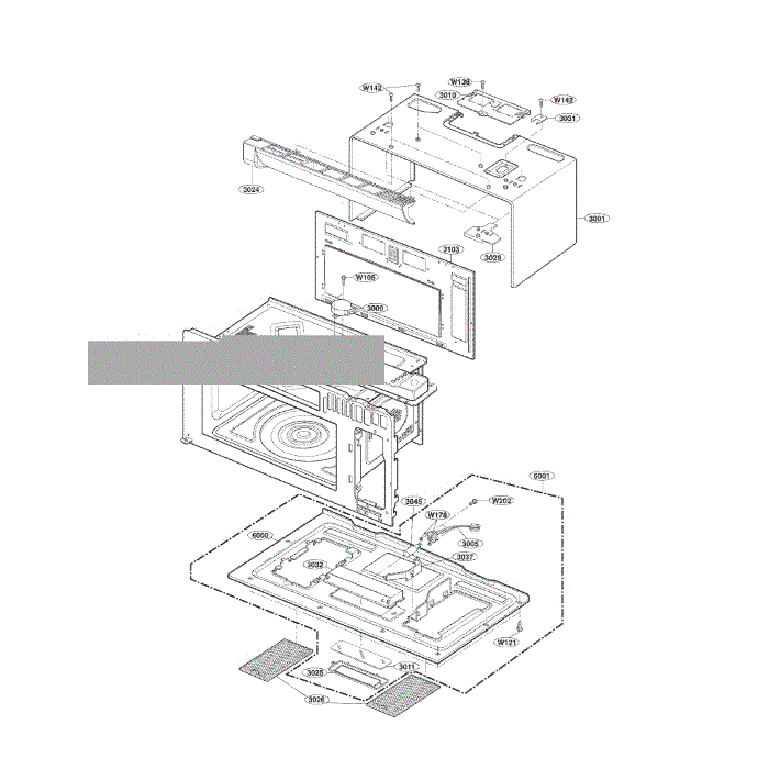 Oven Cavity Diagram and Parts List for LMVH1711ST 00 LG Microwave