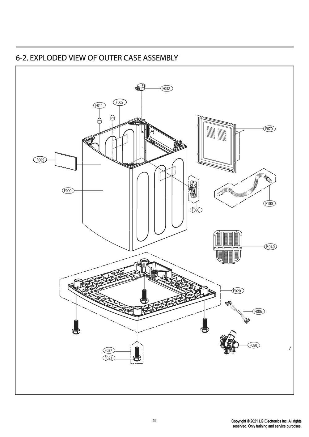 Outer Case Assembly Diagram and Parts List for T1799SEHBW ABWETUS LG Washer