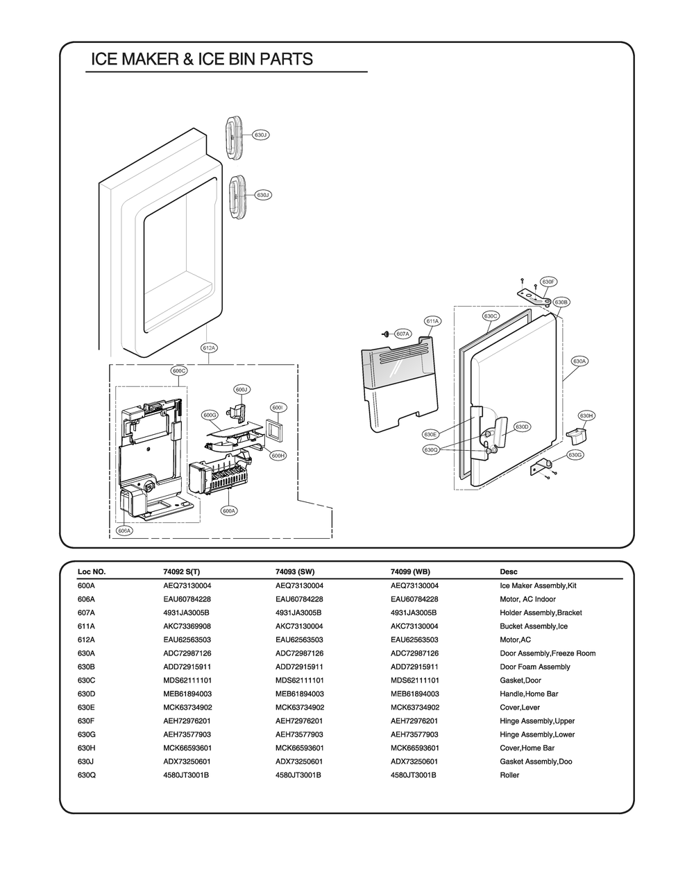 Ice Maker And Ice Bin Parts Diagram and Parts List for GR-L338HQTM ASWCSE1 LG Refrigerator