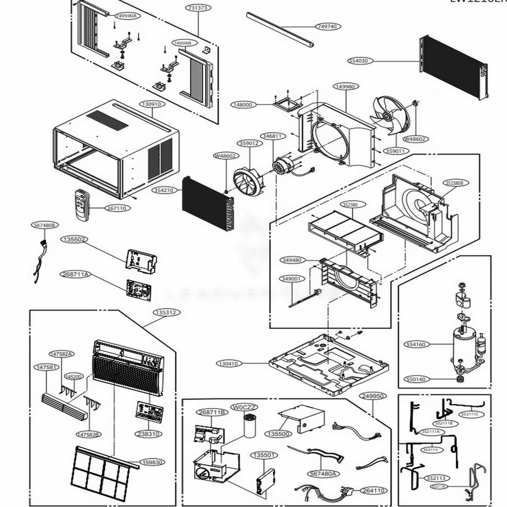 Main Diagram and Parts List for LW1216ER AT1AYOW LG Air Conditioner