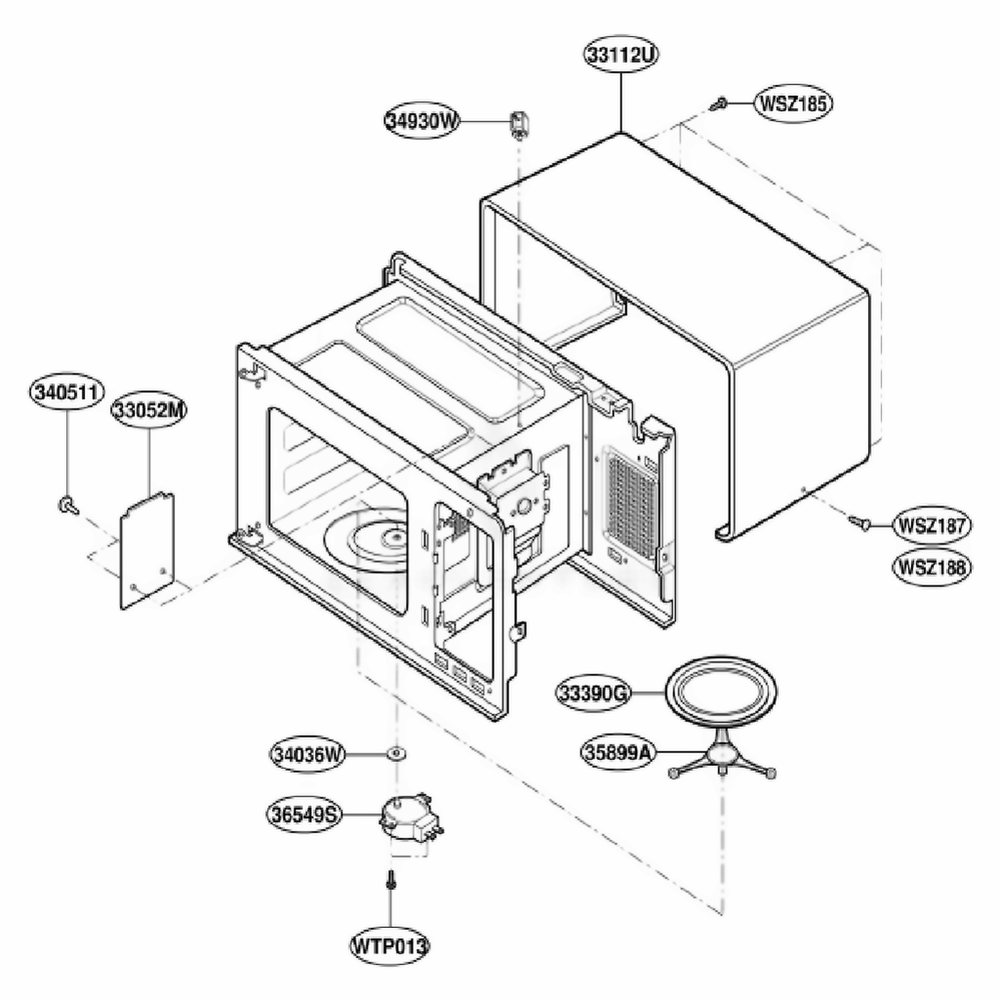 Oven Cavity Parts Diagram and Parts List for KCMS135HBT0 BSEKAD LG Range