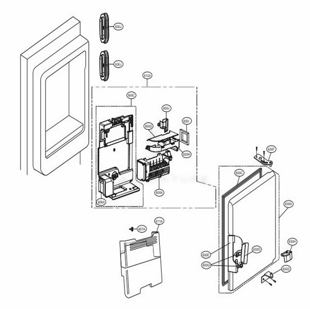 Ice Maker And Ice Bin Parts Diagram and Parts List for UPFXC2466S ASTCNA0 LG Refrigerator