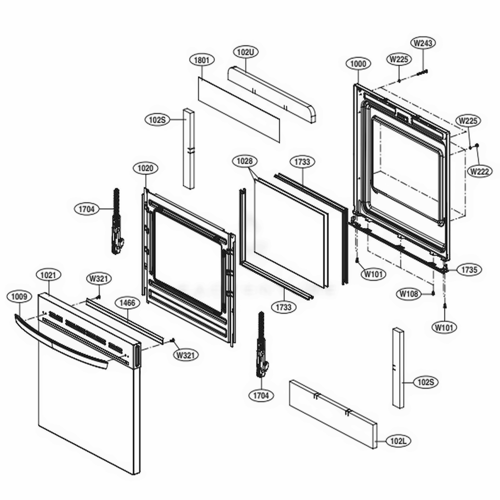 Door Parts Diagram and Parts List for LREL6323S FSTLLGA LG Range