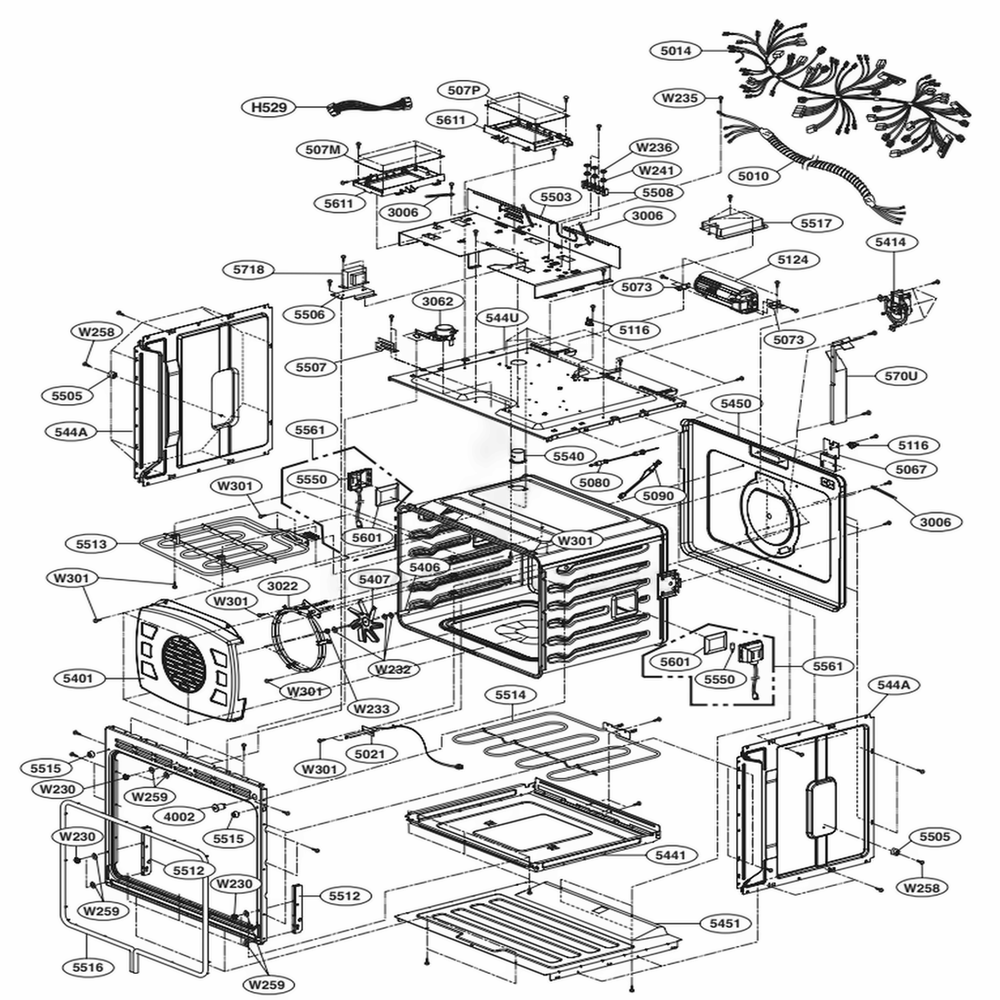Upper Cavity Parts Diagram and Parts List for LSWD306ST ASTLSTD LG Range