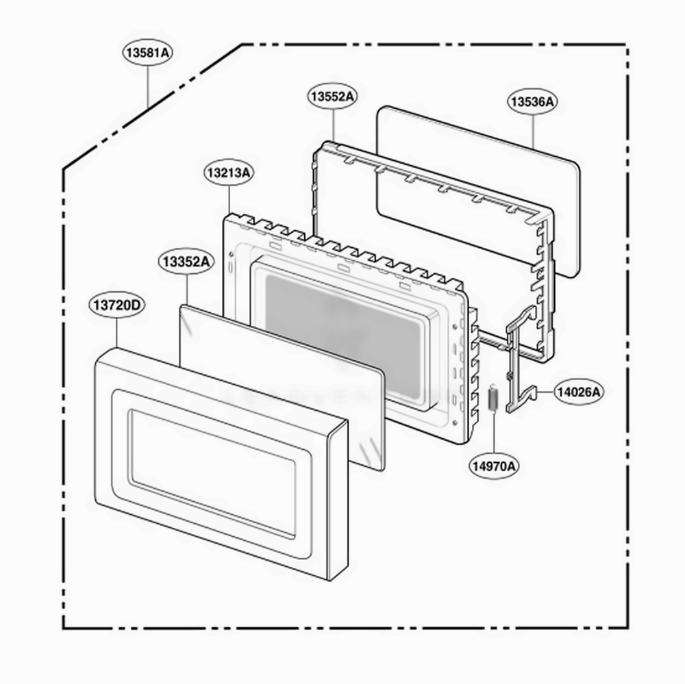 Door Parts Diagram and Parts List for MT4070SKQ CW1EWRP LG Wall Oven
