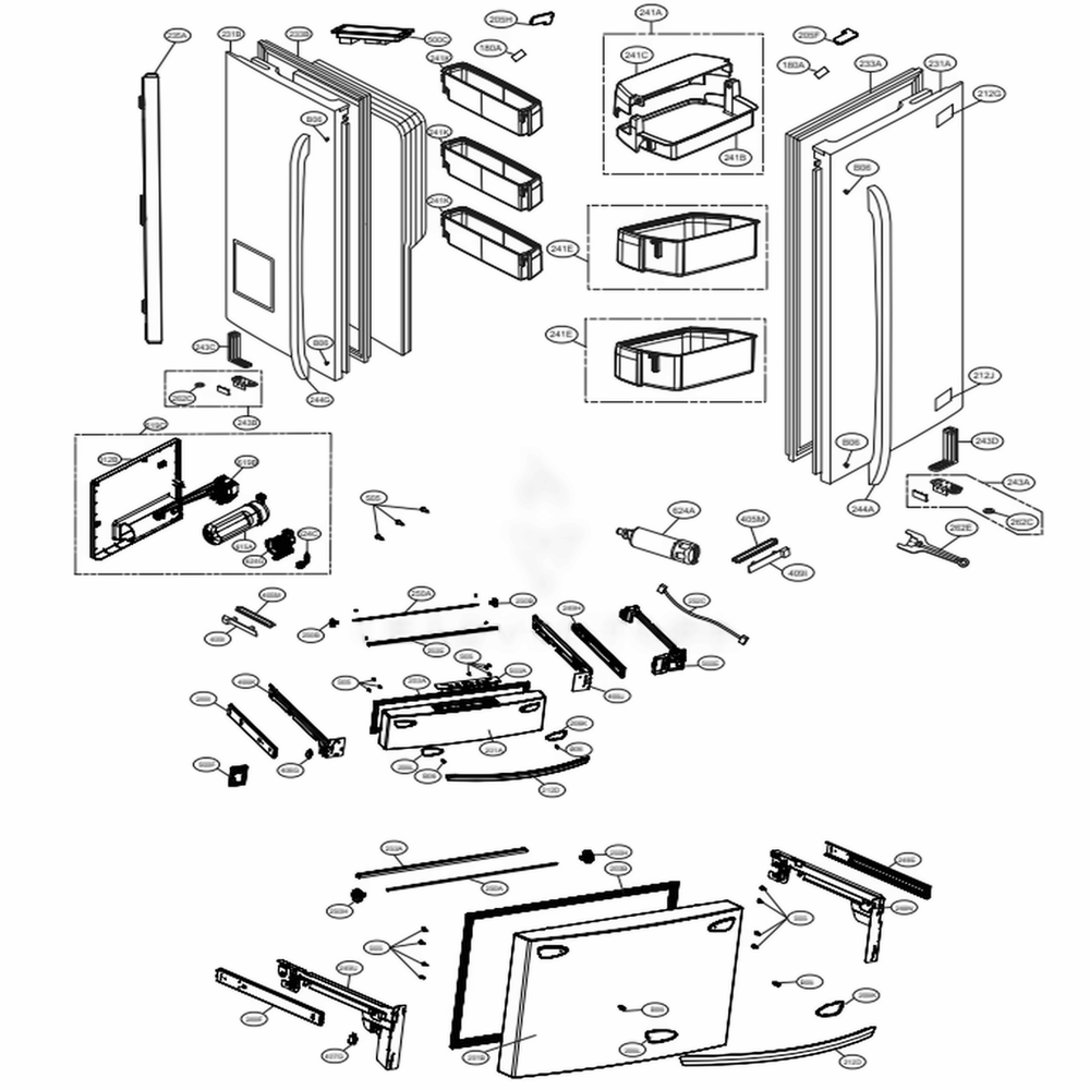 Door Parts Diagram and Parts List for LMXC23746S ASTCNA1 LG Refrigerator