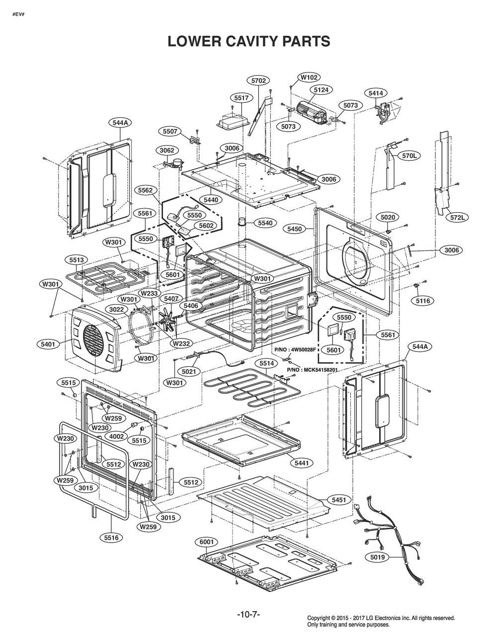 Lower Cavity Parts Diagram and Parts List for LD3653SP ABDLLGA LG Range